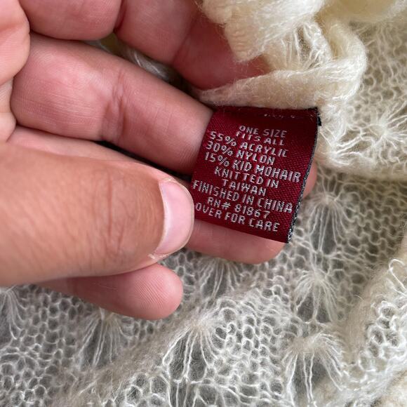 Y2K Cream Fringe Poncho – Mohair Blend Cozy Boho Knit Capelet - Picture 5 of 6